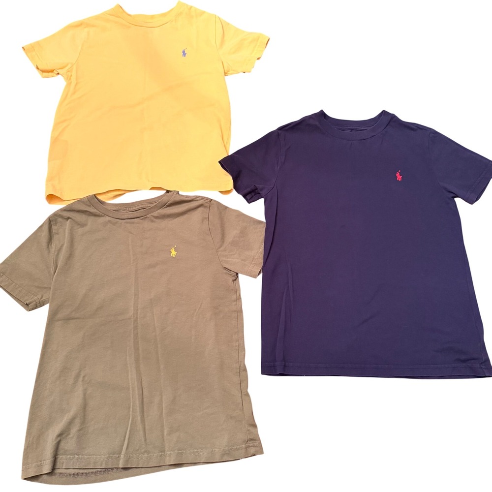 Polo Ralph Lauren Kids Size 7 T-Shirt Bundle 3 Pack Navy Olive Yellow Cotton Tee